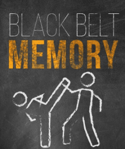 picture of stick figures fighting underneath words black belt memory, a program aimed at improving ones memory and 