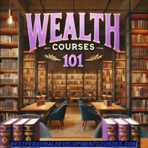 a picture of a library with wealth courses 101 at the top, representing this page having many top wealth and wealth management related resources