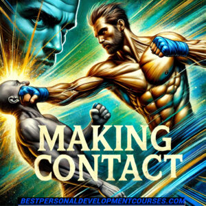 a muscular fighting punching another fighter in the face. this symbolizes a play on words of making contact for the contact me page of bestpersonaldevelopmentcourses.com